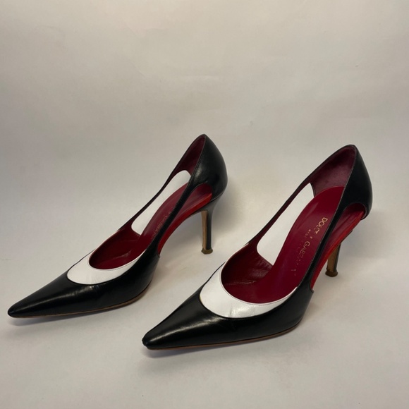 Dolce & Gabbana Black + White Leather Pointed Pumps, Size 36.5 Heels (US 6 ) - Picture 4 of 8